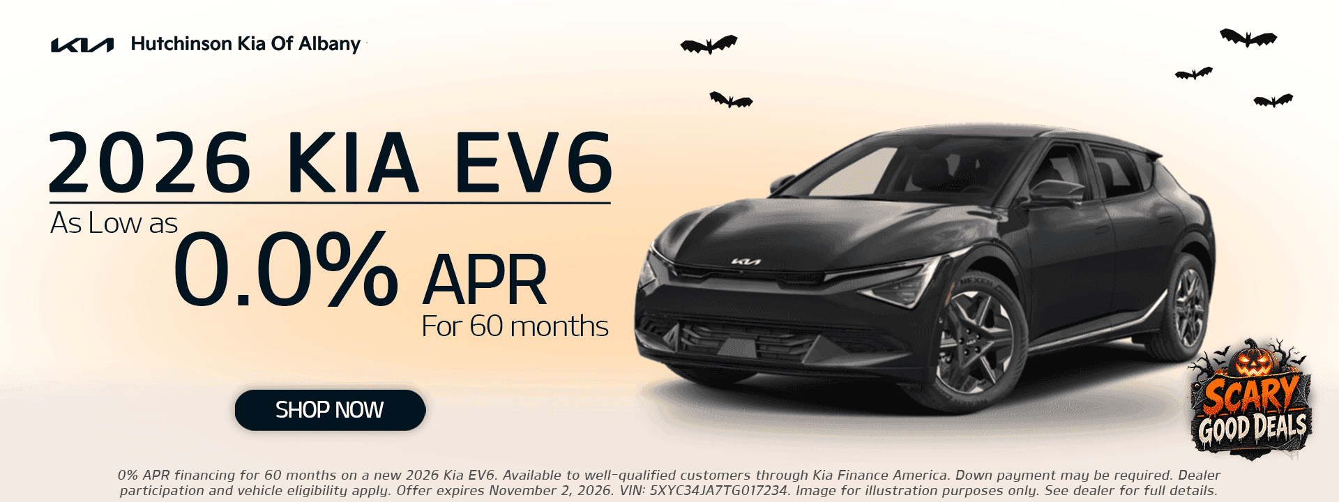 2026 Kia EV6 at Hutchinson Kia of Albany: 0.0% APR financing for up to 60 months