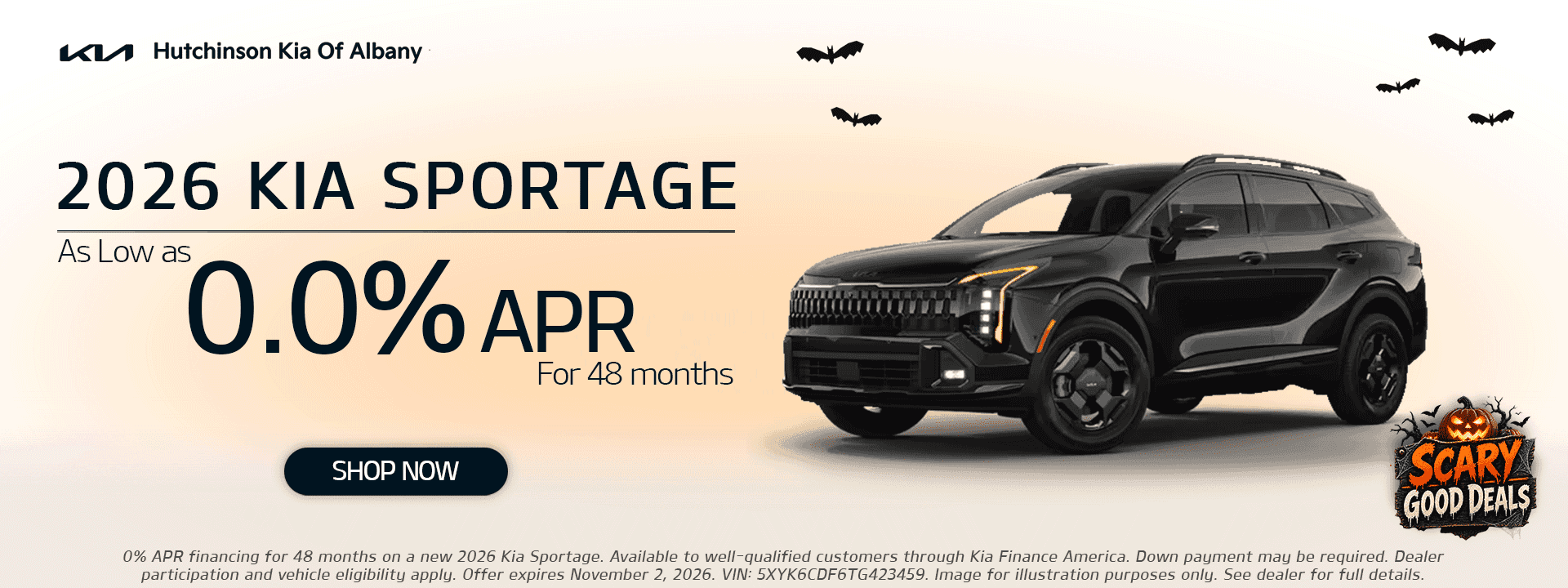 2026 Kia Sportage at Hutchinson Kia of Albany: 0.0% APR financing for up to 48 months