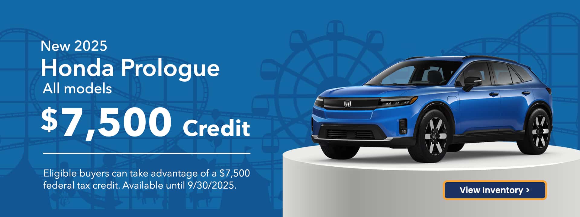 Blue Honda Prologue Electric Vehicle 7500 tax credit