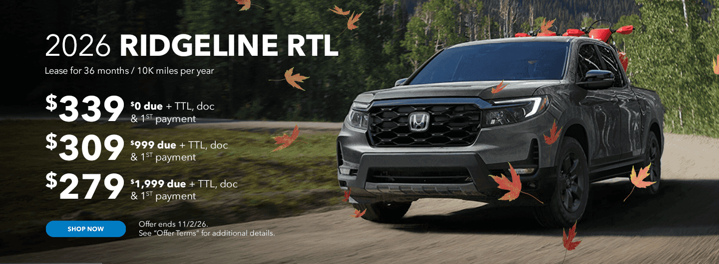 2026 RIDGELINE RLT – LEASE FOR 36 MONTHS / 10K MILES PER YEAR