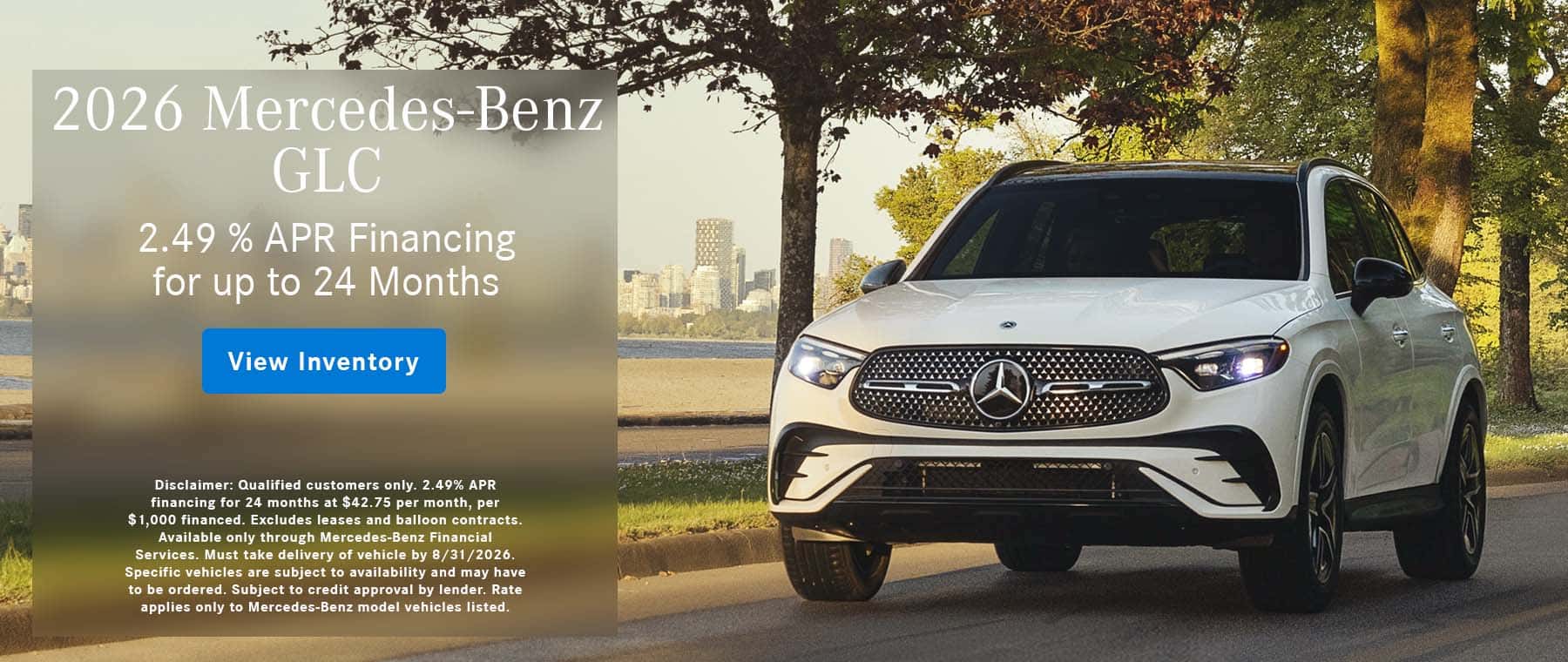 Receive 2.49% APR Financing for up to 24 Months on the 2026 Mercedes-Benz GLC