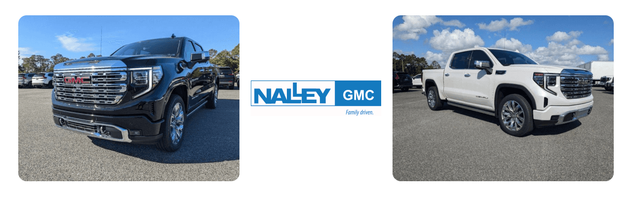 Nalley GMC dealership in Brunswick, GA, featuring GMC Sierra trucks.