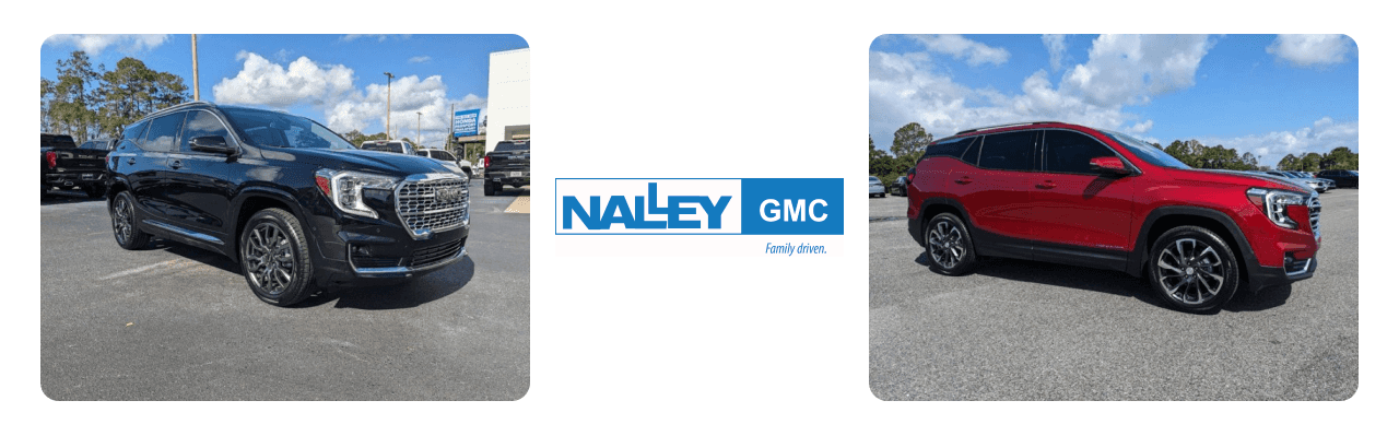 Nalley GMC dealership in Brunswick, GA, showcasing a lineup of GMC vehicles in the lot.