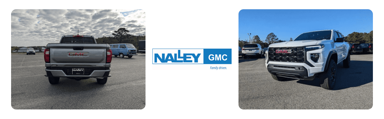 GMC Canyons is equipped with premium accessories from Nalley GMC and showcased at the Nalley GMC dealership.