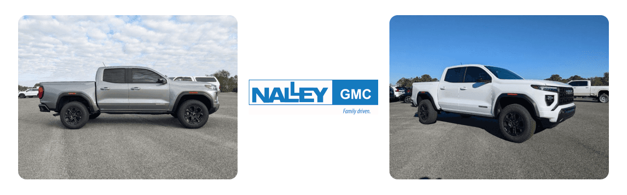 Nalley GMC dealership in Brunswick, GA, showcasing GMC Canyon trucks.