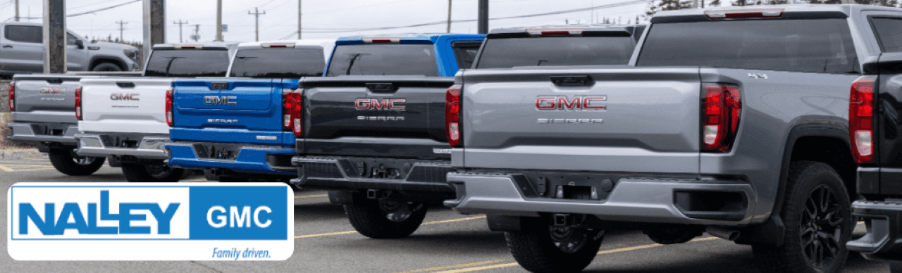 GMC truck on display at Nalley GMC, featuring exclusive rebates and financing options.