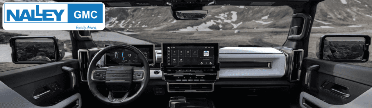 Interior of GMC Hummer EV with many features.