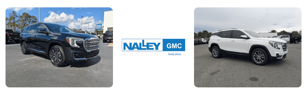A variety of GMC Terrains on display at Nalley GMC in Brunswick, showcasing premium options for customization and style.