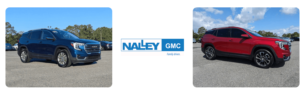 The GMC Terrain SUV is on display at Nalley GMC in Brunswick, showcasing sleek design and versatility for all drivers.