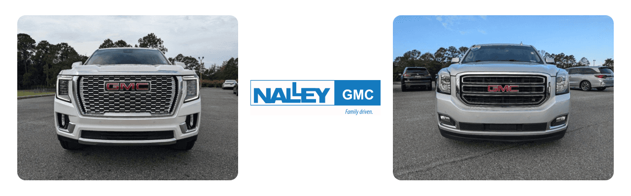 Exterior view of Nalley GMC dealership in Brunswick, showcasing GMC Yukon models.