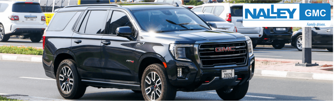 New GMC Sierra and Terrain trucks parked at Nalley Brunswick GMC dealership near Savannah, GA