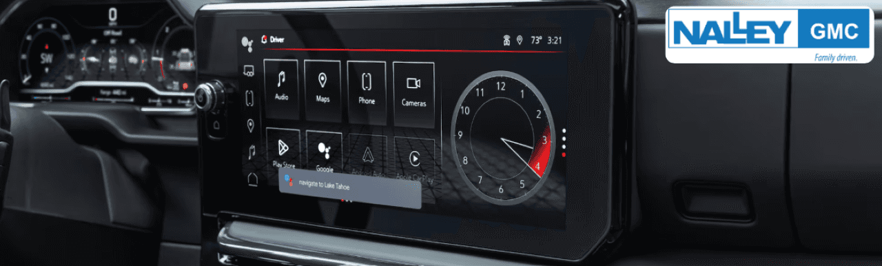 Interior of the 2025 GMC Sierra highlighting advanced technology and spacious design.