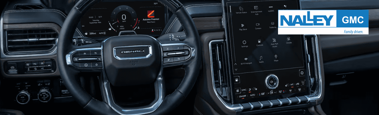 Luxurious 2025 GMC Yukon Denali interior with advanced infotainment and premium leather seating