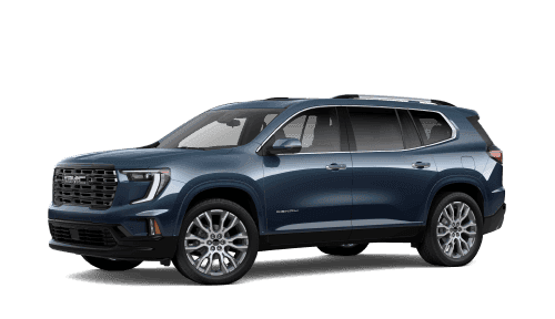 2026 GMC Acadia Denali Ultimate AWD in Downpour Metallic, front three-quarter studio view.