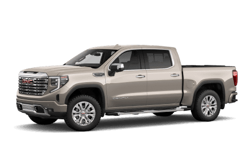 2026 GMC Sierra 1500 LD Denali Short in Coastal Dune, front three-quarter studio view.