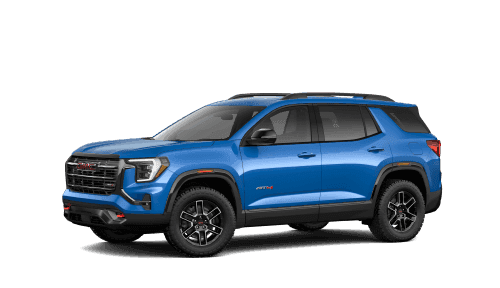 2026 GMC Terrain AT4 AWD in Rapids Metallic, front three-quarter studio view.