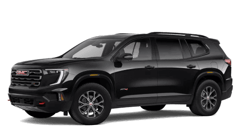 2026 GMC Acadia AT4 in Ebony Twilight Metallic in three quarter angle.