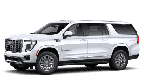 2026 GMC Yukon XL Denali in Glacier White Tricoat in three quarter angle.