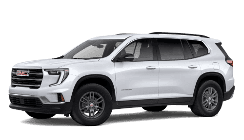2026 GMC Acadia Elevation in Glacier White Tricoat in three quarter angle.