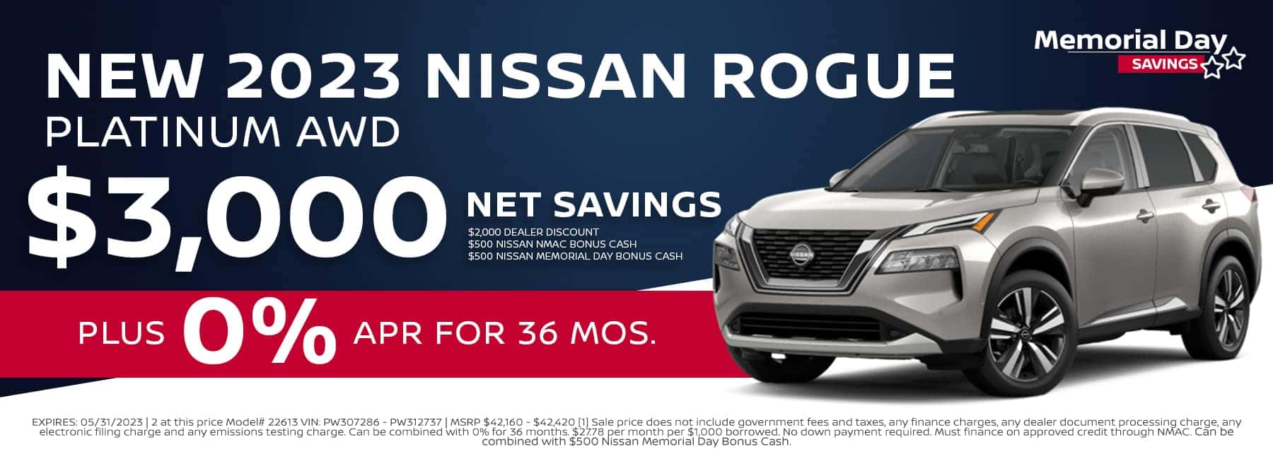 $3,000 Net savings for new 2023 Nissan Rogue Platinum