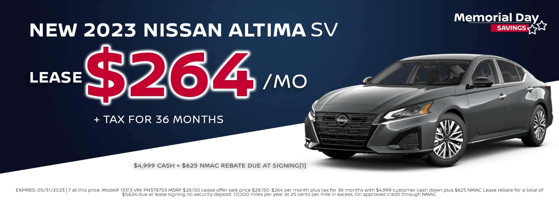 Lease NEW 2023 Nissan Altima SV $264/mo +tax