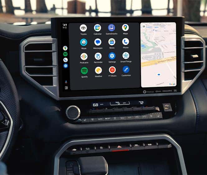 Android Auto vs. Apple CarPlay at Palmiero Toyota in Meadville, PA | android auto displayed on center console infotainment system 