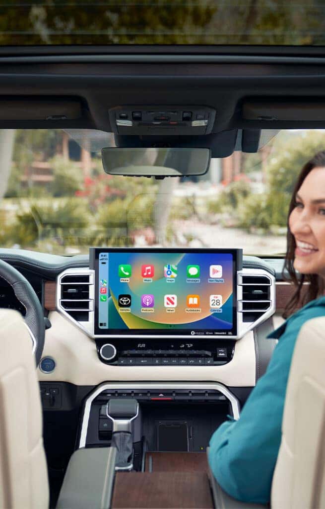 Android Auto vs. Apple CarPlay at Palmiero Toyota in Meadville, PA | Apple carplay displayed on center console infotainment system