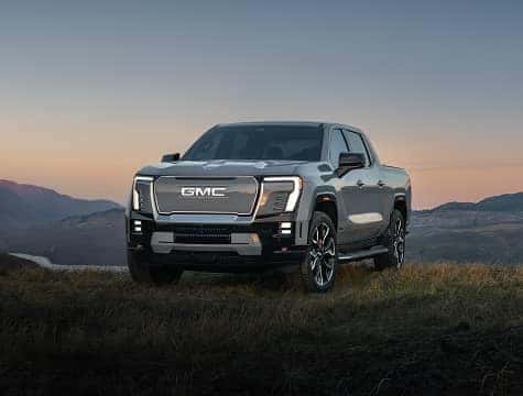 Grey truck parked on grass