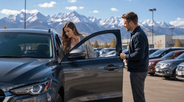 woman buying a car