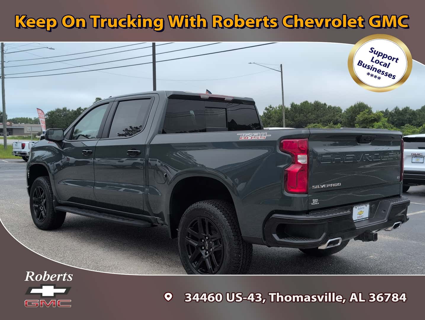 Front side view of Silverado LT Trail Boss parked near Destin, Florida