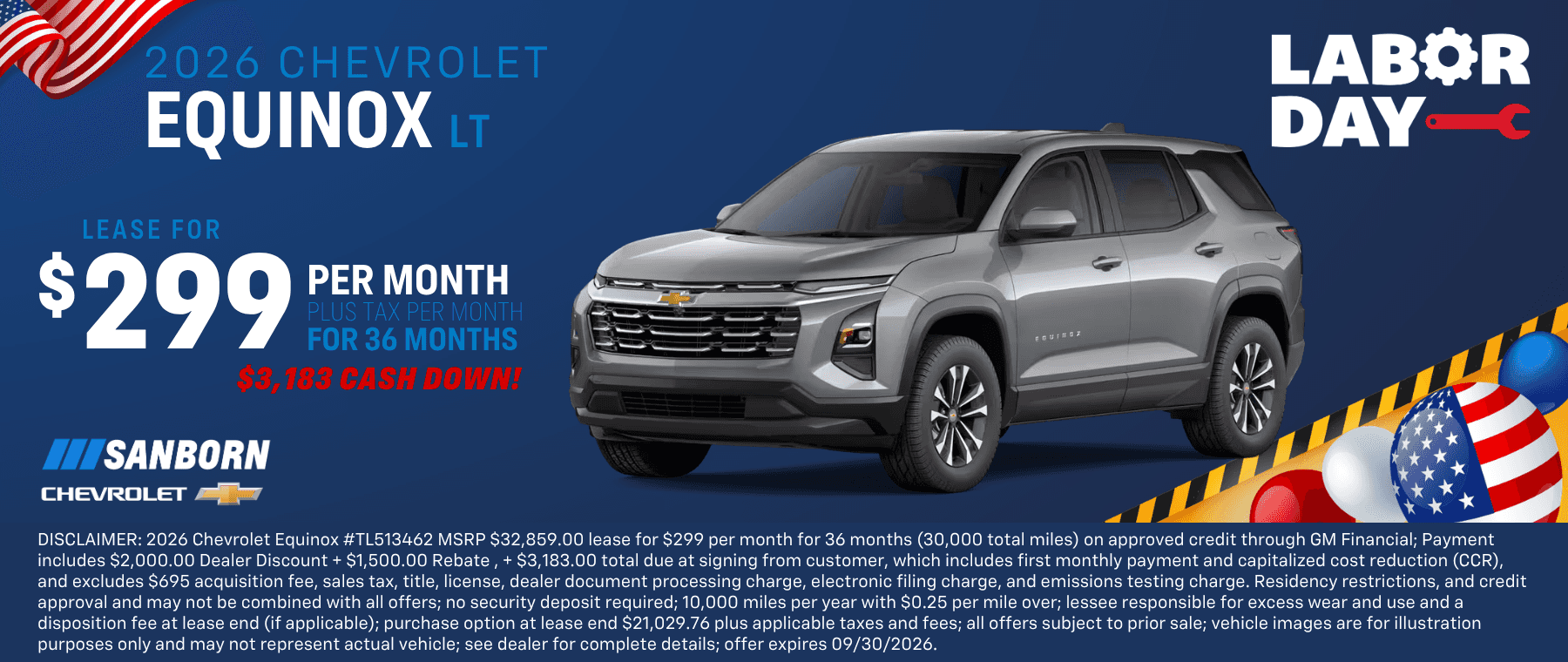 2026 Chevrolet Equinox $299 per month for 36 months