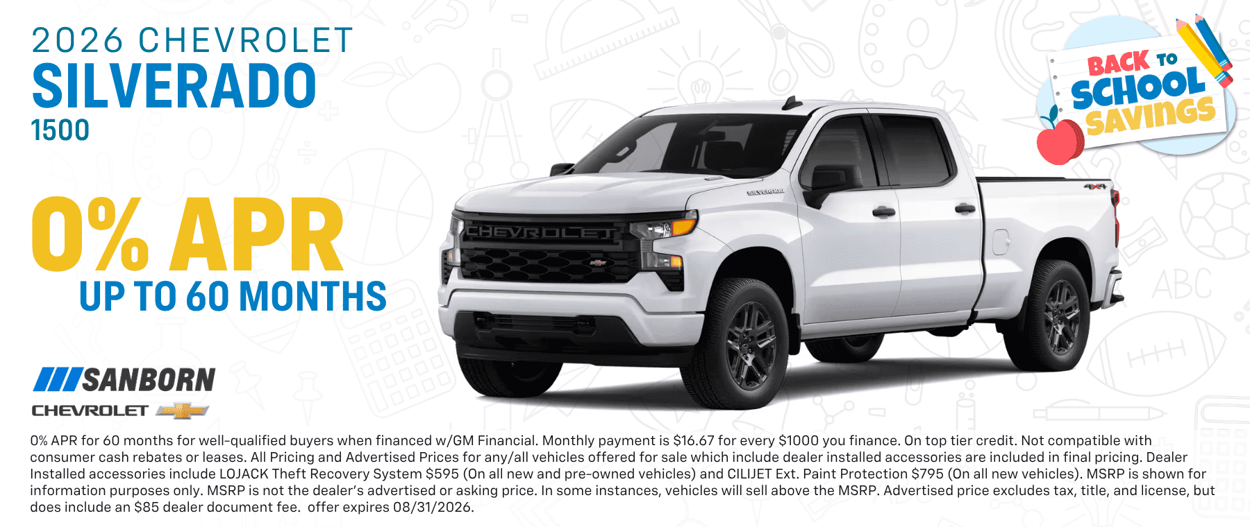 2026 Chevy Silverado 1500 0% APR offer