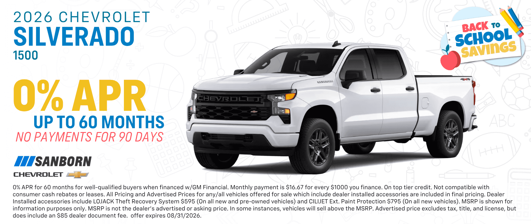 2026 Silverado 1500 0% APR 60 Months and No Payments for 90 Days