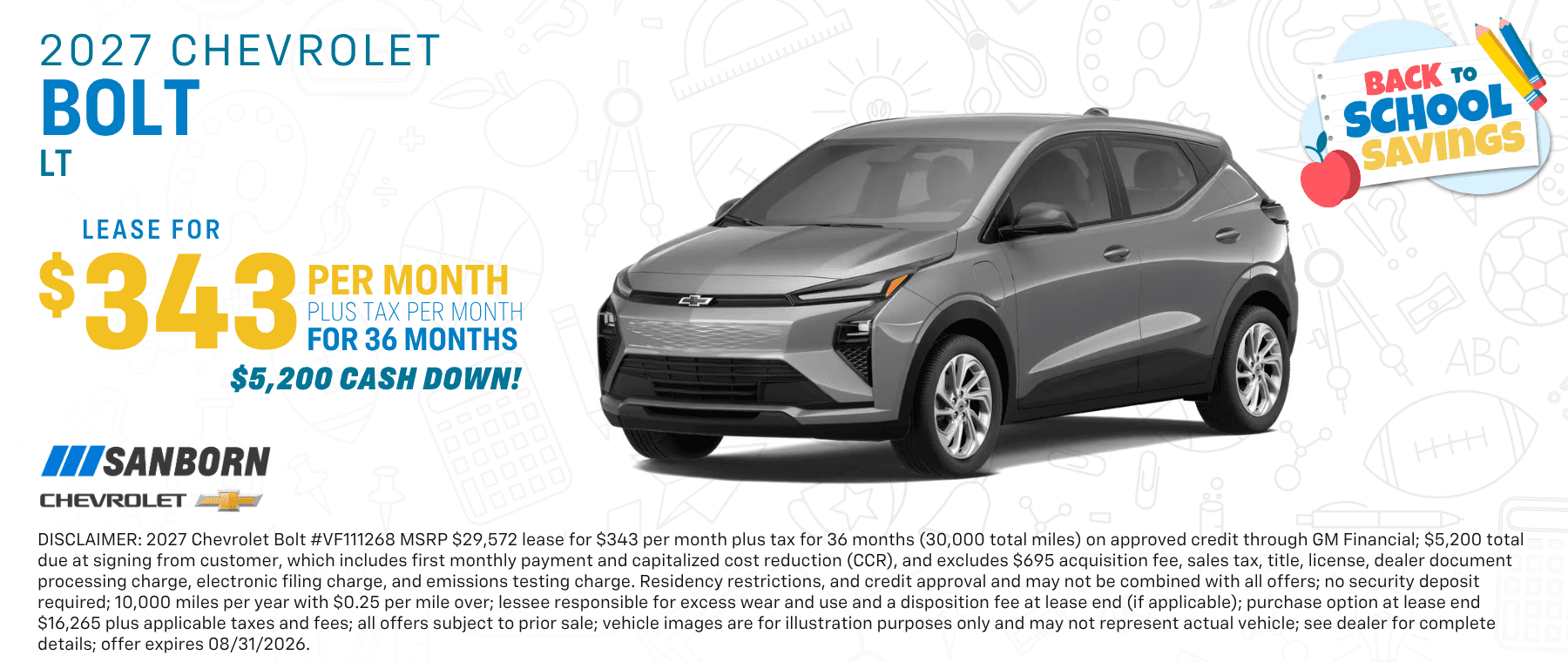 2027 Chevrolet Bolt lease offer