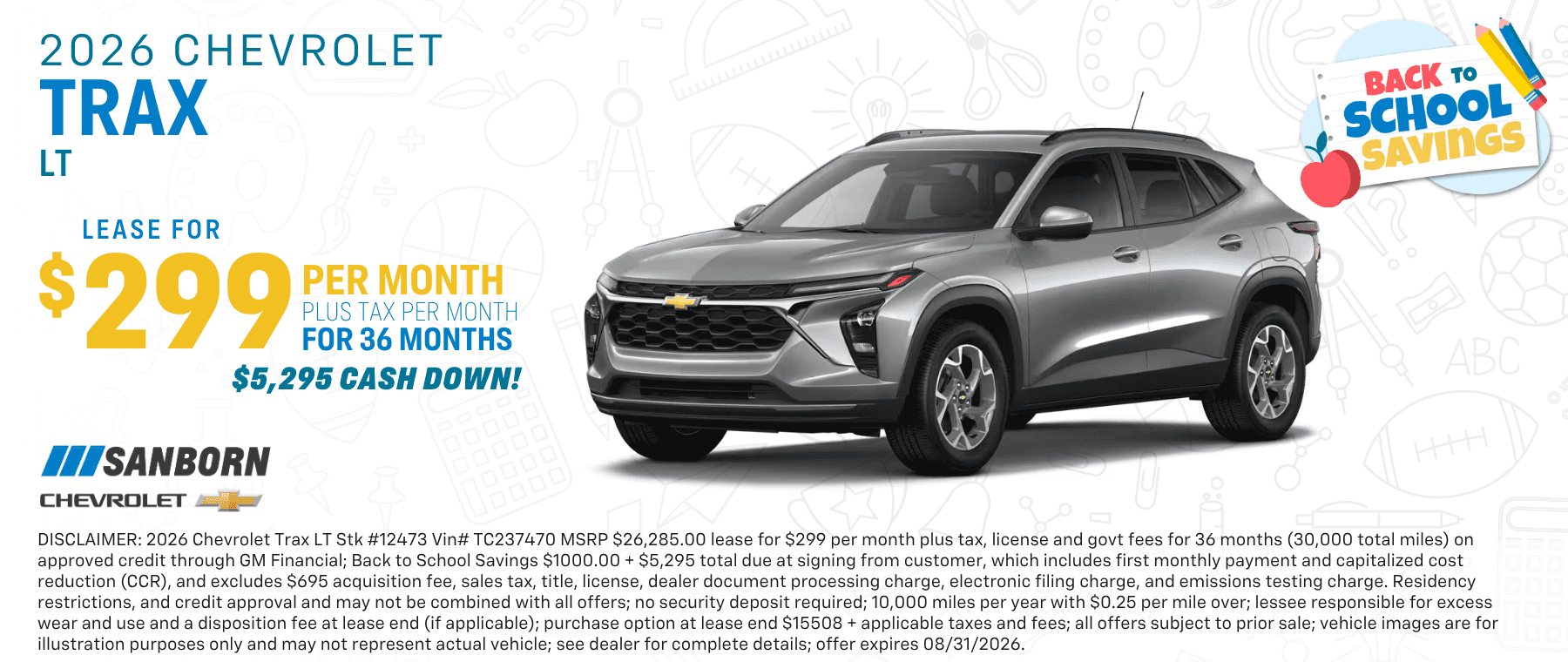 2026 Chevrolet Trax LT $299 for 36 months $5,295 down