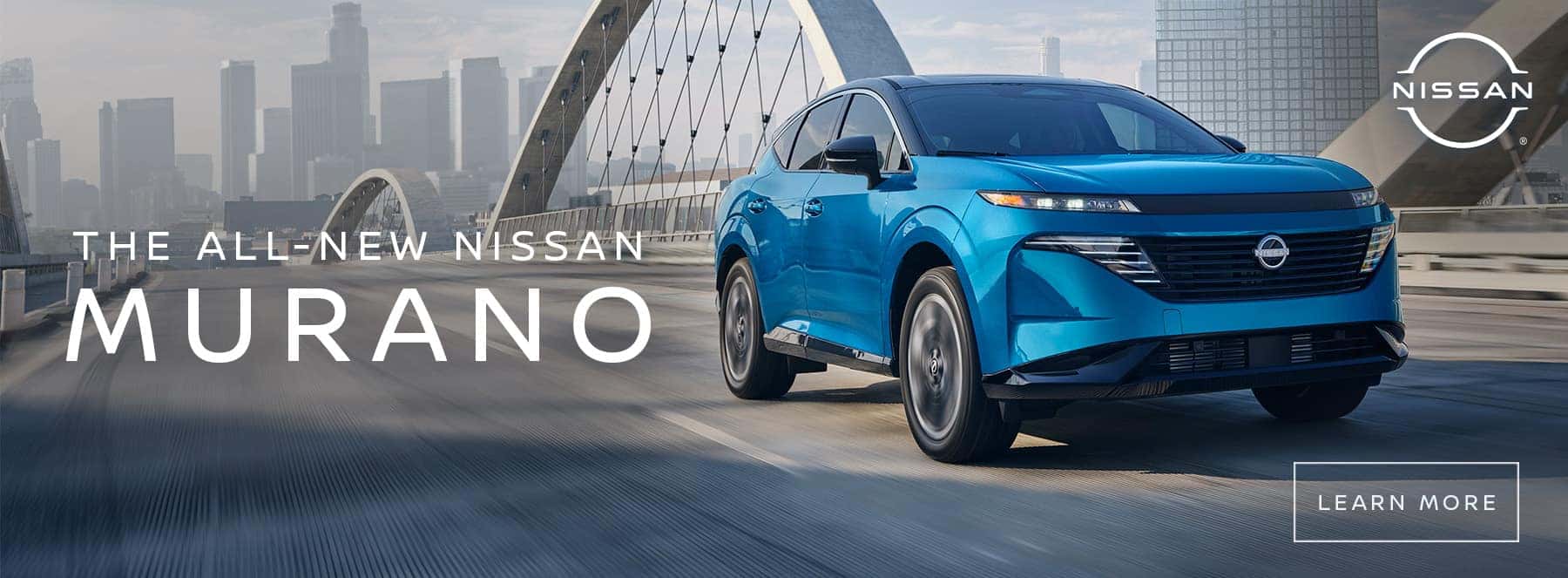 New 2025 blue Nissan Murano driving across a bridge