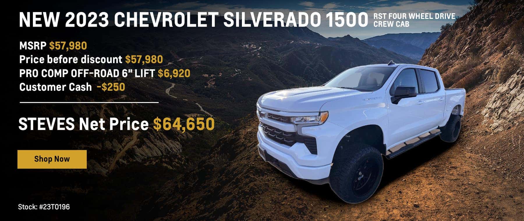 NEW 2023 CHEVROLET SILVERADO 1500 RST FOUR WHEEL DRIVE CREW CAB MSRP $57,980 Price Before Discount: $57,980 PRO COMP OFF-ROAD 6