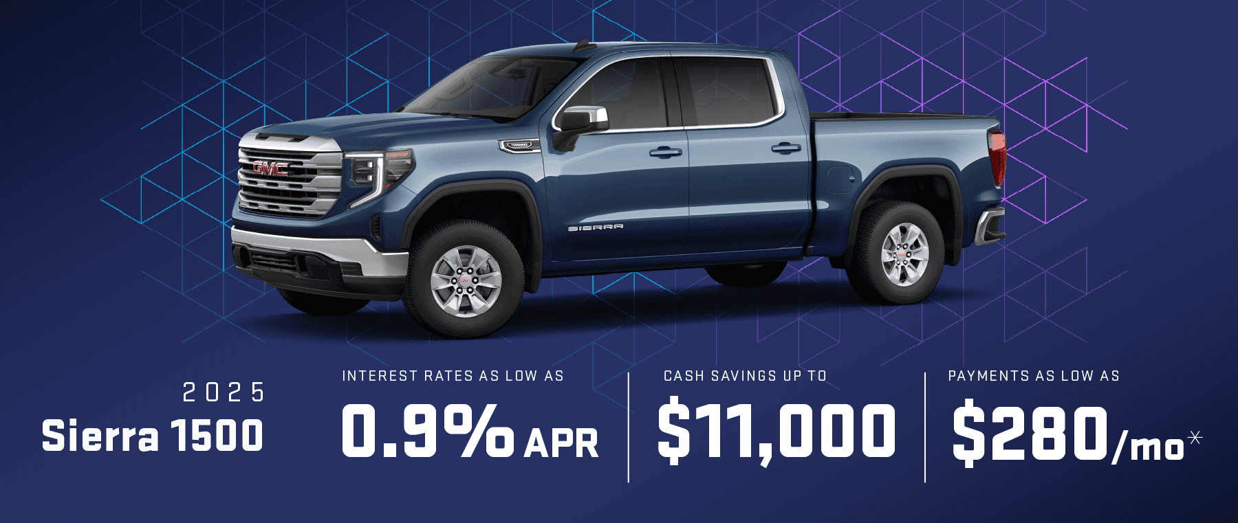 2025 Sierra 1500 Interest Rates as Low As 0.9% - Cash Savings up To $11,000 - Payments as Low as $250/mo