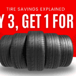 Close-up of a brand-new tire with tread detail at Valley Chrysler Dodge Jeep Ram of the Falls service center