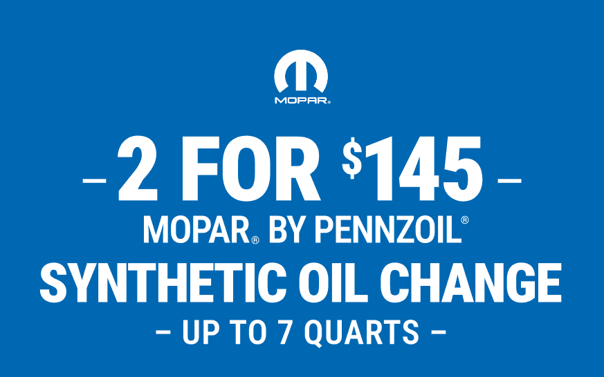2 For $145 MOPAR by Pennzoil synthetic oil change - up to 7 quarts