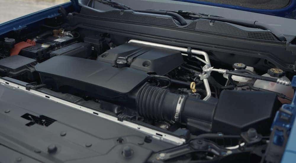 The engine of a 2025 Chevy Colorado is shown.