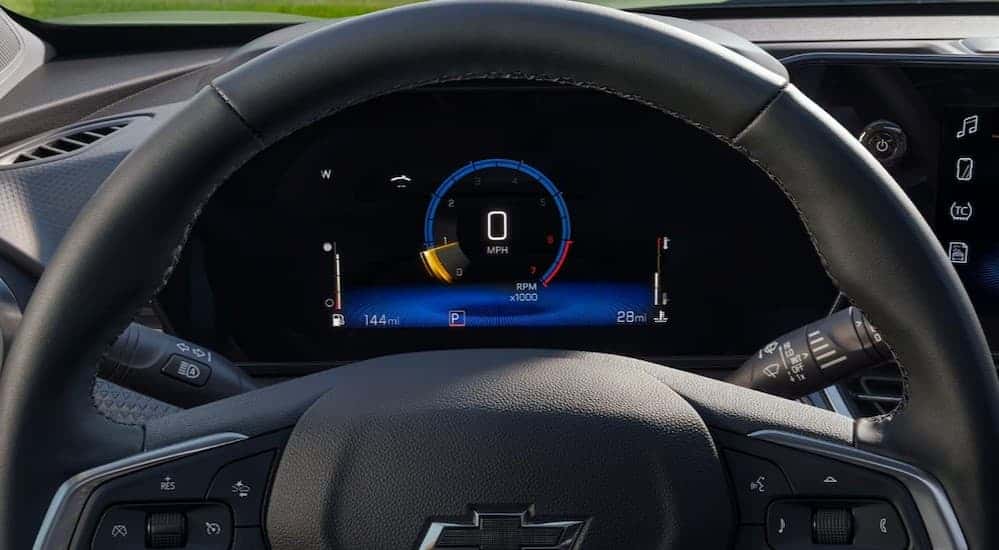 Close-up of the digital dash display in a 2025 Chevy Trax.