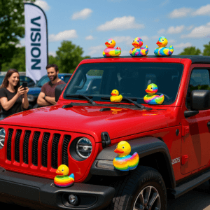 ChatGPT photo of a Jeep vehicle with the notable rubber duck trend for the Vision CDJR