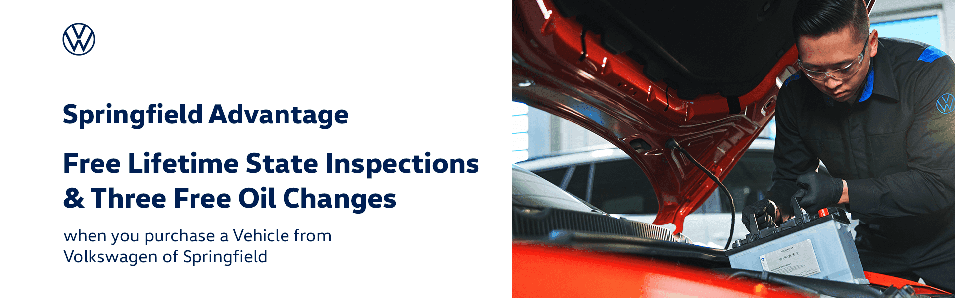 Free Lifetime State Inspections & Three Free Oil Changes when you purchase a Vehicle from Volkswagen of Springfield