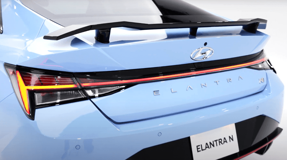 2024 Elantra N blue sedan back exterior