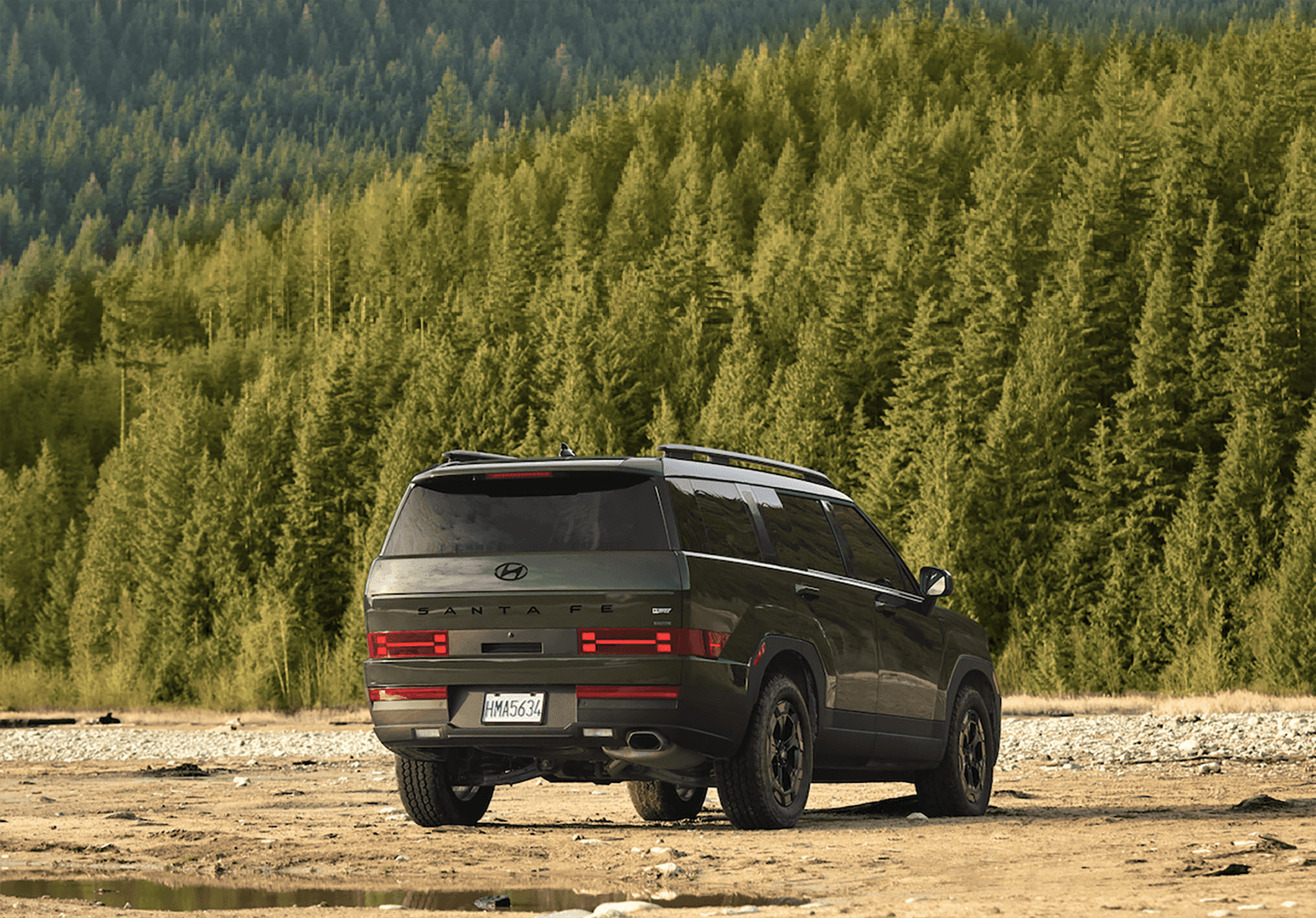 2025 Santa Fe back exterior green 3 row SUV