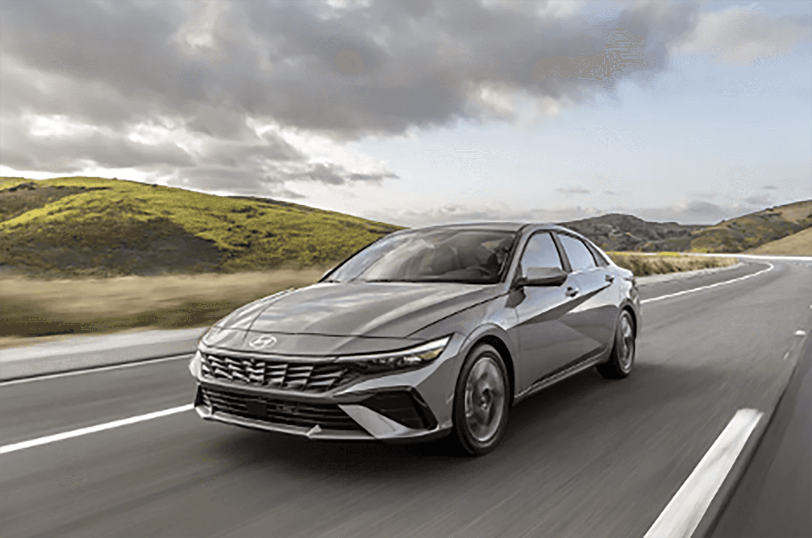 2026_Hyundai_Elantra_dark_gray_on_the_road_front_view