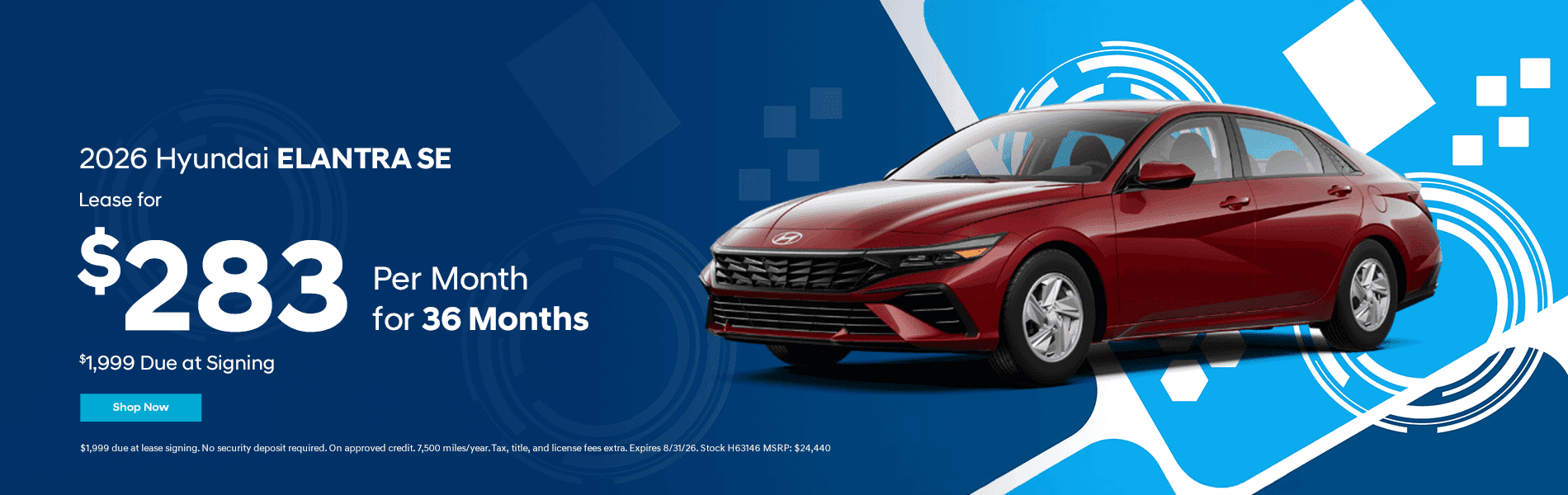 2026 ELANTRA SE Lease for $283/mo for 36 months